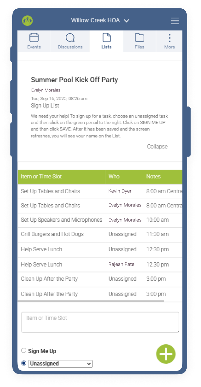 Sign-ups Feature